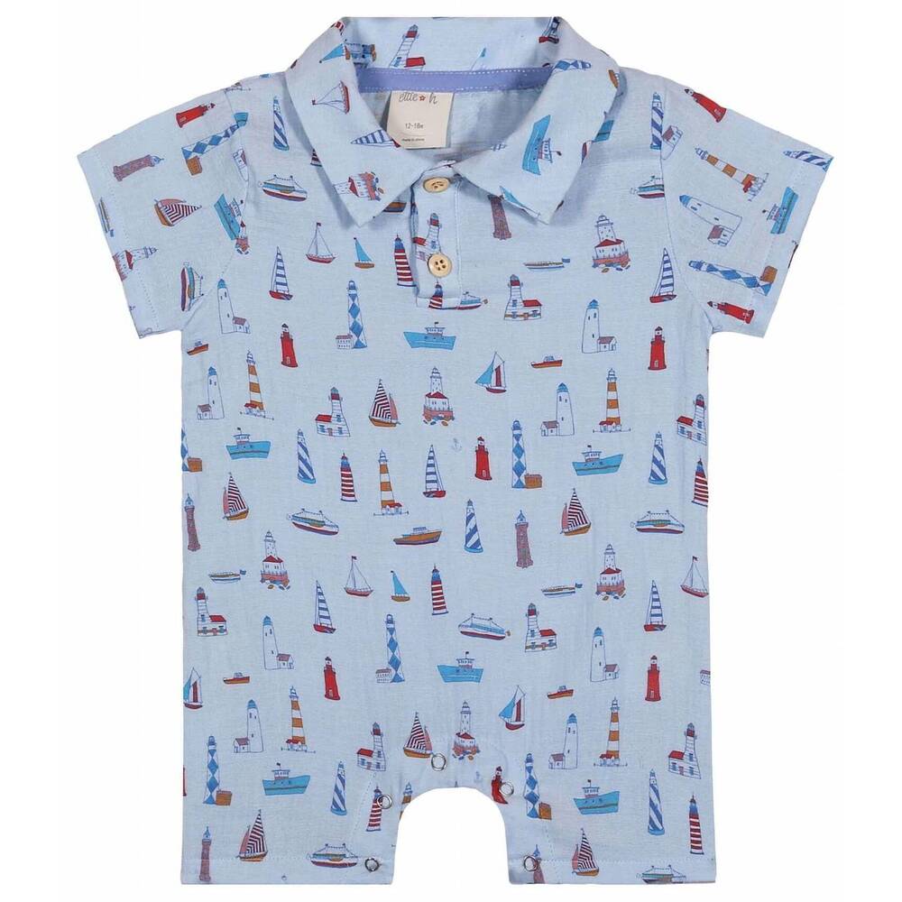 NEW ETTIE + H kid's finley romper in lighthouses